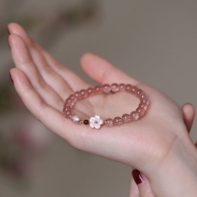 New Strawberry Crystal Beaded Bracelet Fashionable Forest Series Peach Blossom Crystal Bracelet Ins Style  Handicraft