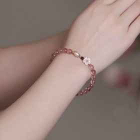 New Strawberry Crystal Beaded Bracelet Fashionable Forest Series Peach Blossom Crystal Bracelet Ins Style  Handicraft