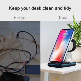 Folding three in one multifunctional wireless charger 15W desktop stand fast charging suitable for Apple iPhone